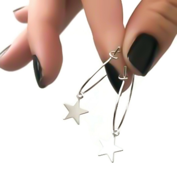 925 Sterling Silver Star Charm Classic Wire Hoop Earrings 1/2”, 3/4”, & 1” Sizes - Picture 4 of 9